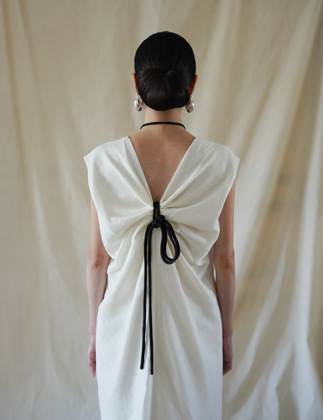 SCEARN | Cotton Nylon Jacquard Dress・Ecru