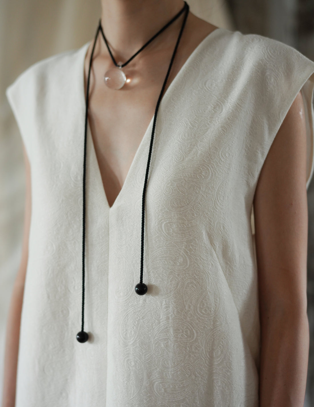 SCEARN | Cotton Nylon Jacquard Dress・Ecru