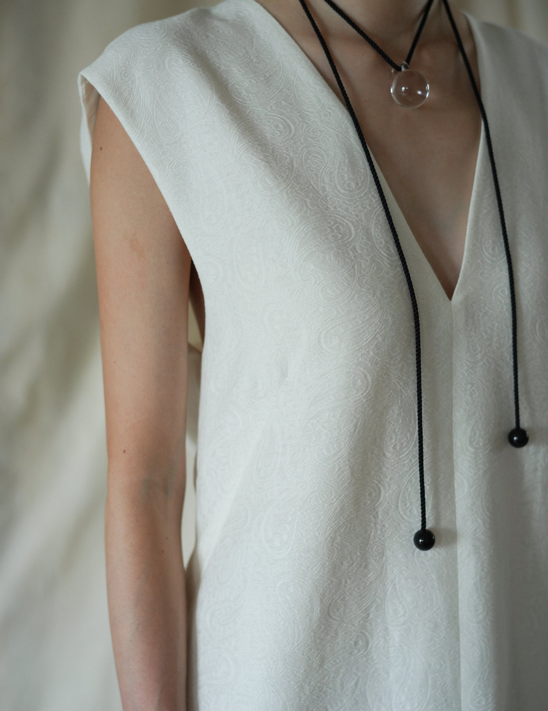 SCEARN | Cotton Nylon Jacquard Dress・Ecru