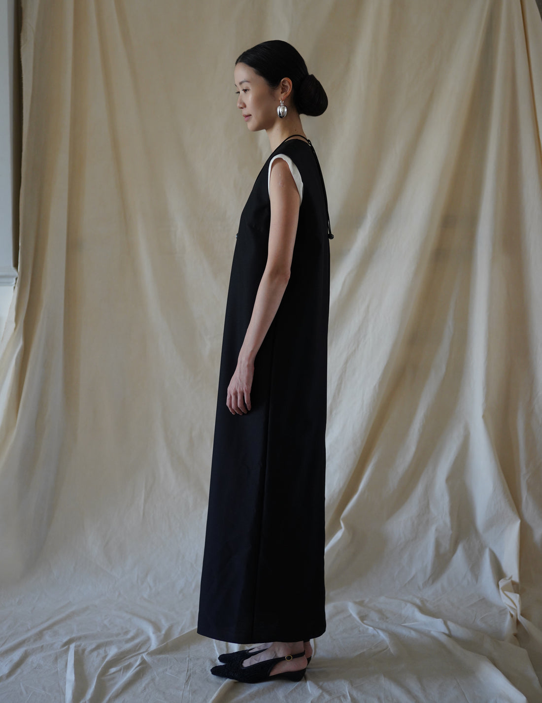 SCEARN | Cotton Nylon Jacquard Dress・Ecru