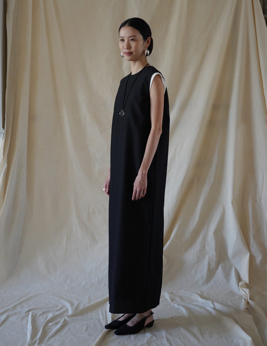 SCEARN | Cotton Nylon Jacquard Dress・Ecru