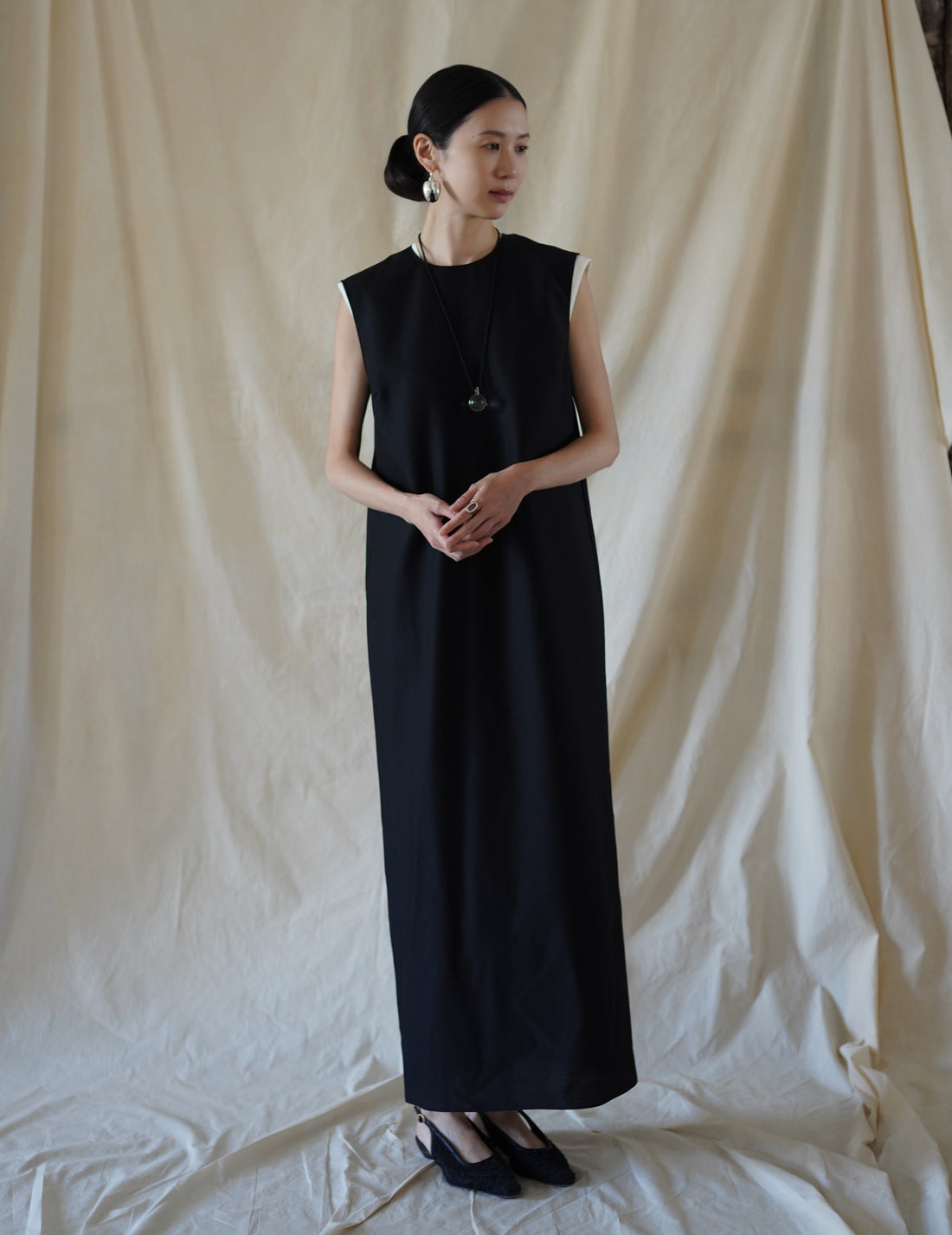 SCEARN | Cotton Nylon Jacquard Dress・Ecru
