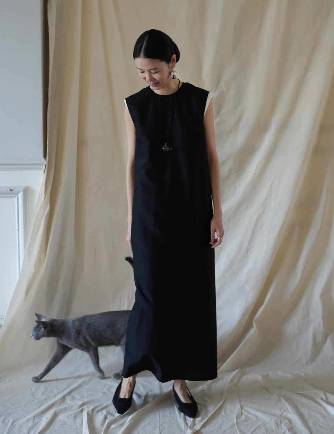 SCEARN | Wool Silk Dress・Black