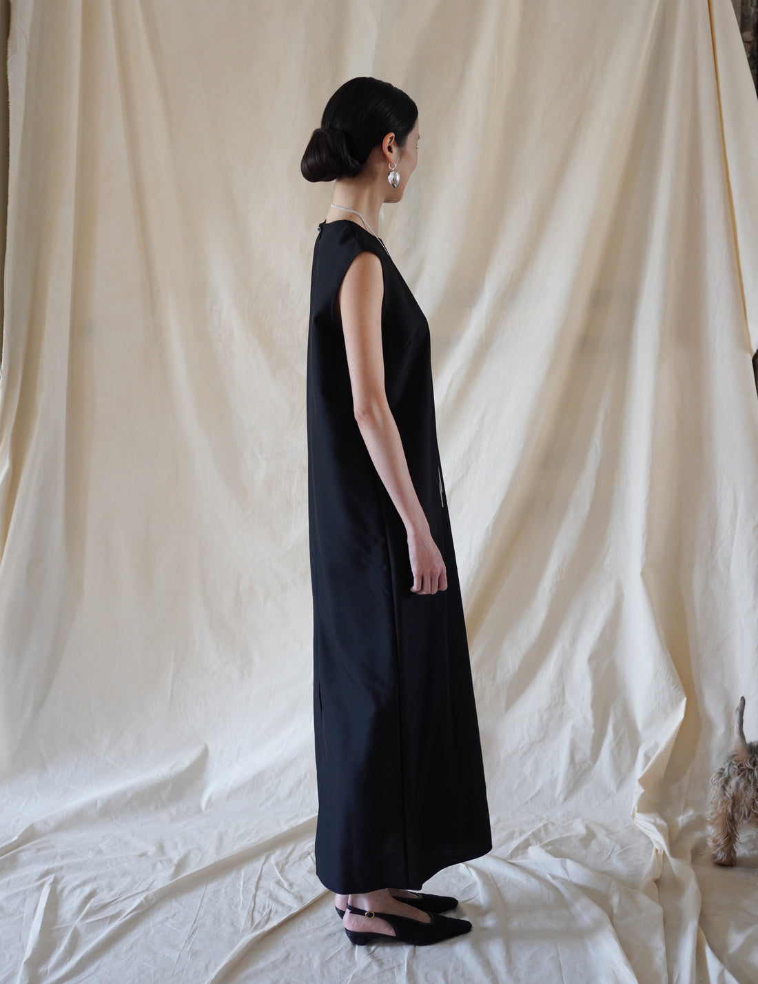 SCEARN | Wool Silk Dress・Black
