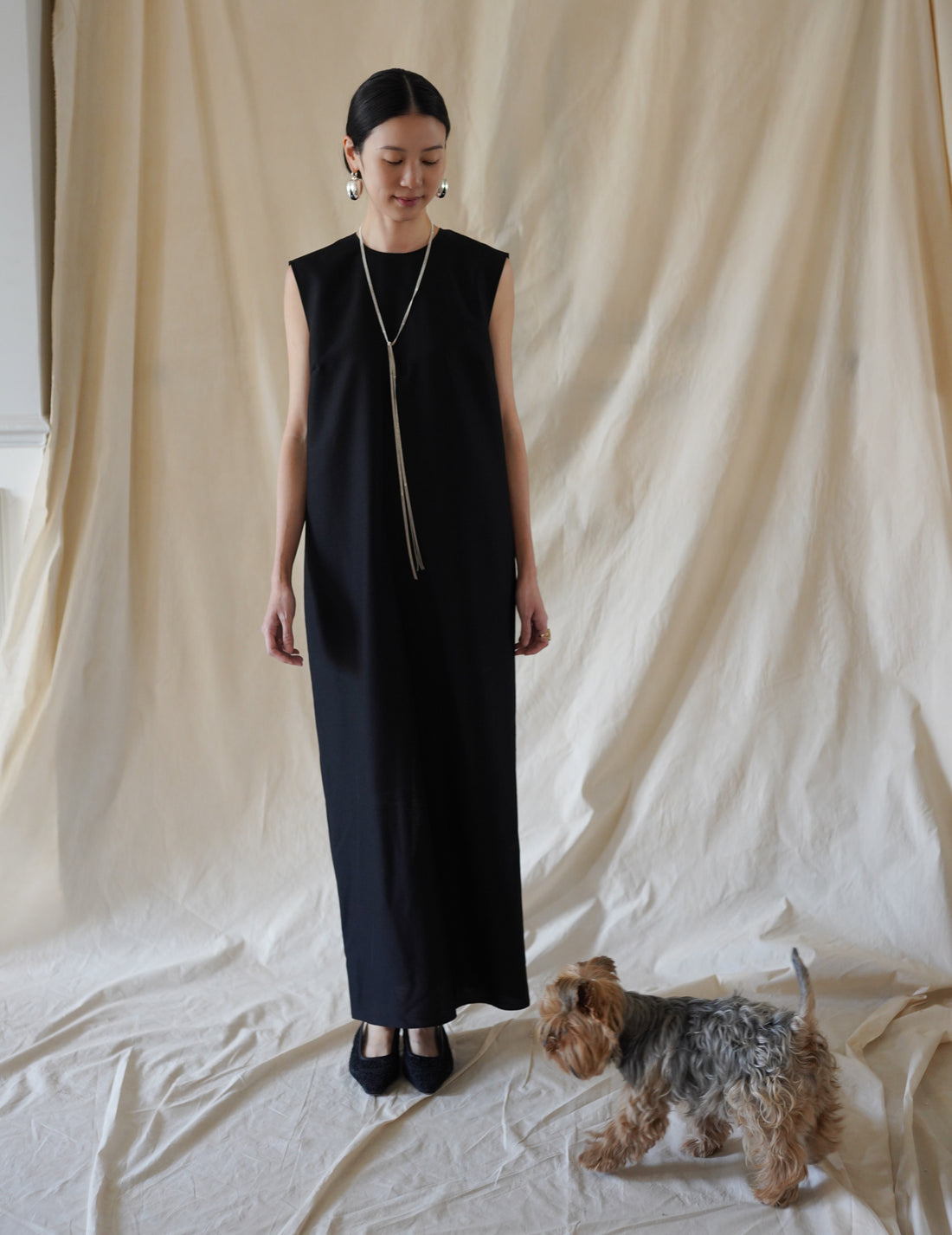 SCEARN | Wool Silk Dress・Black