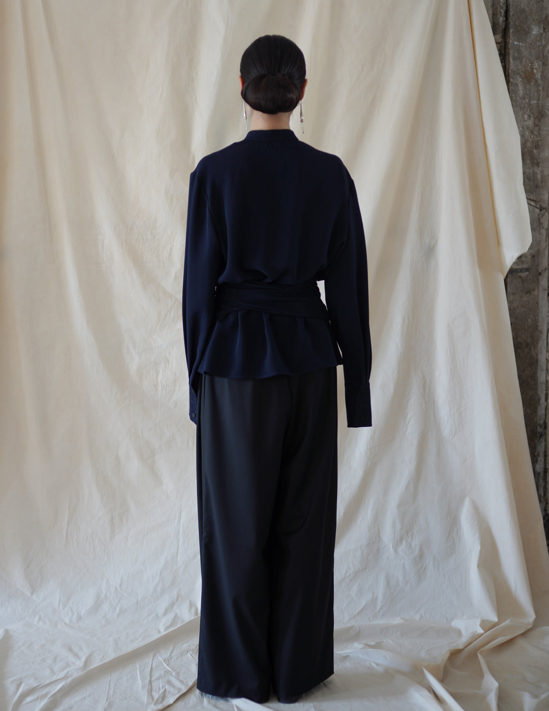 DELEGAN | Belt Fringe Shirt・Navy