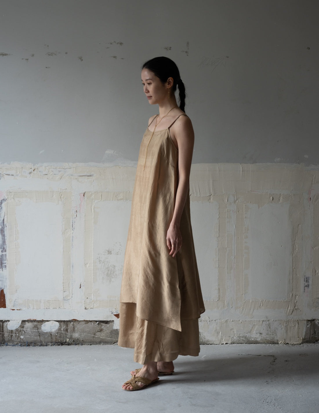 Pandora Silk Slip Dress・Gold
