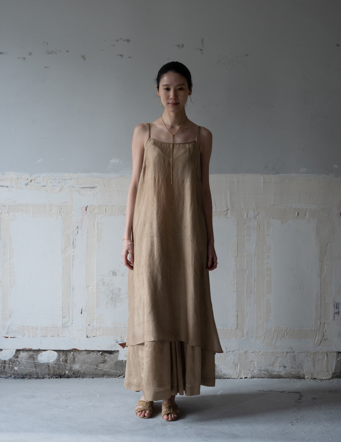 Pandora Silk Slip Dress・Gold