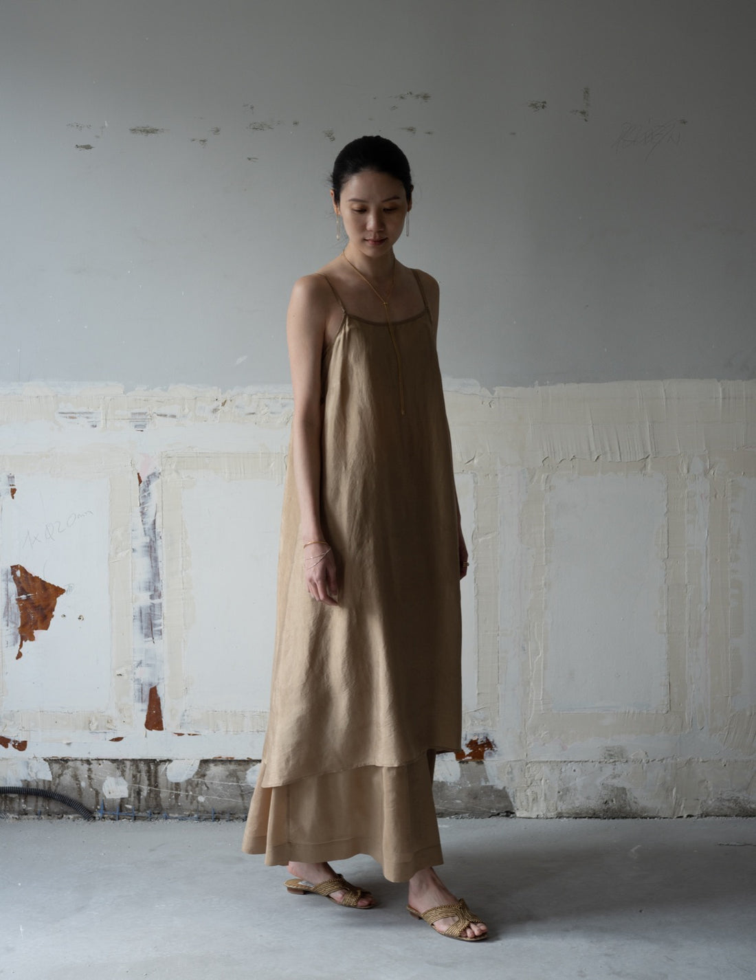 Pandora Silk Slip Dress・Gold