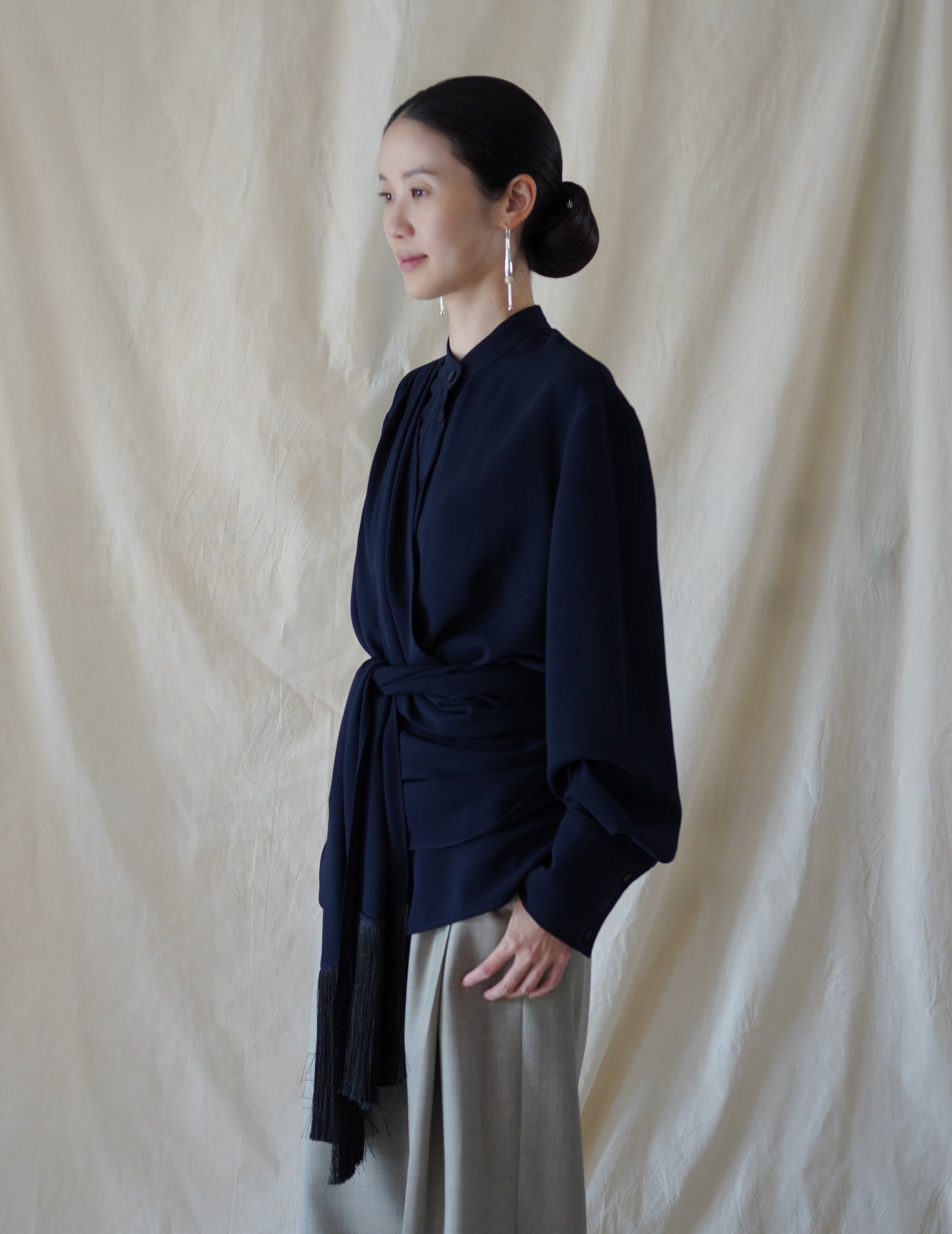 Belt Fringe Shirt・Navy