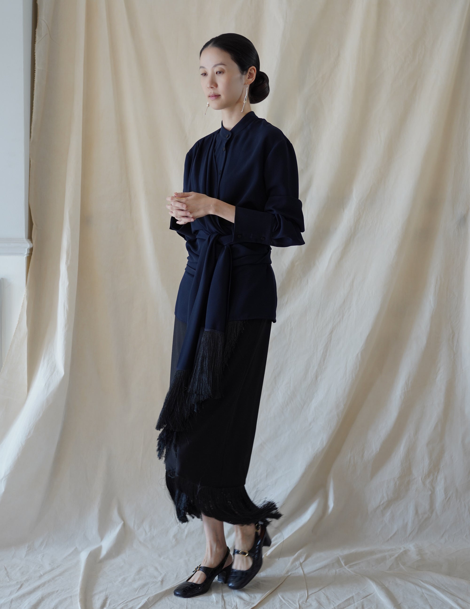 Belt Fringe Shirt・Navy