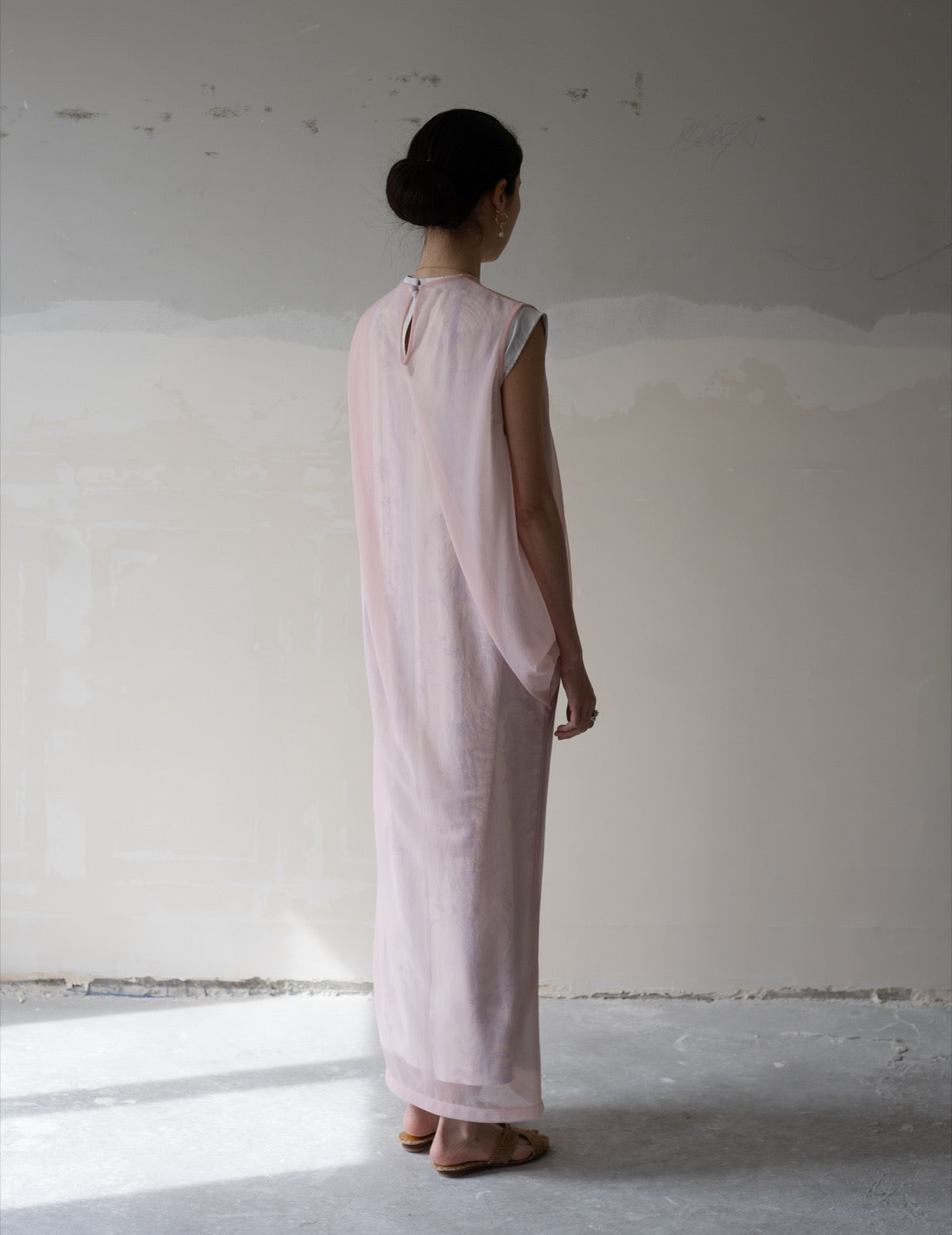 Draped Jersey Sheer Dress・Pink