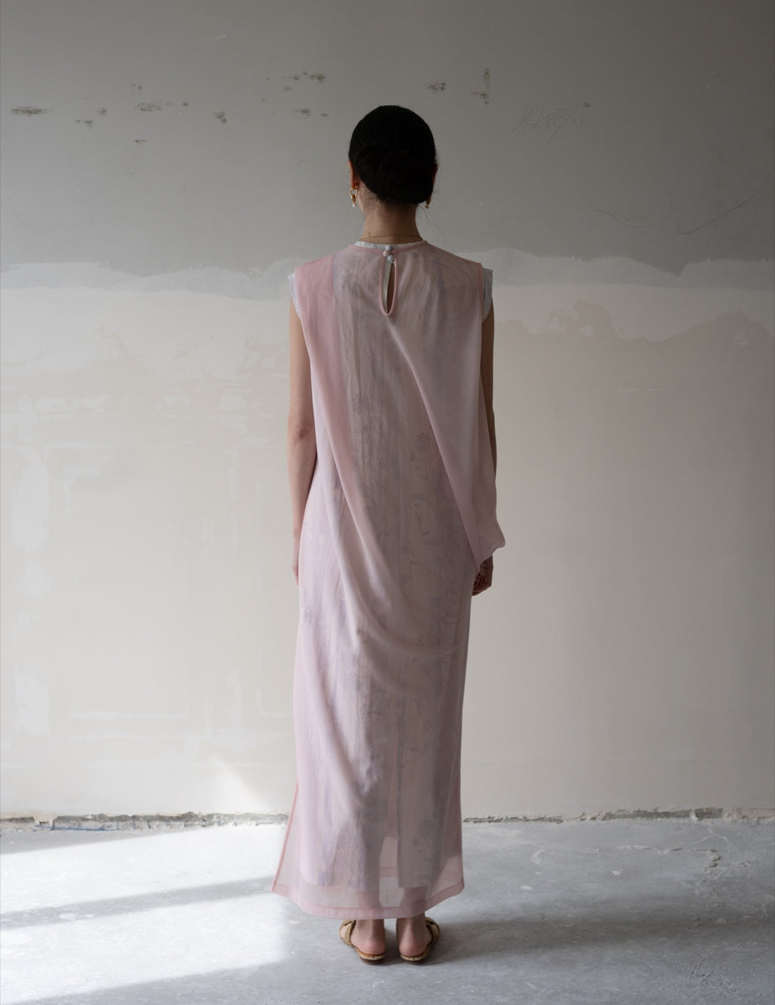 Draped Jersey Sheer Dress・Pink