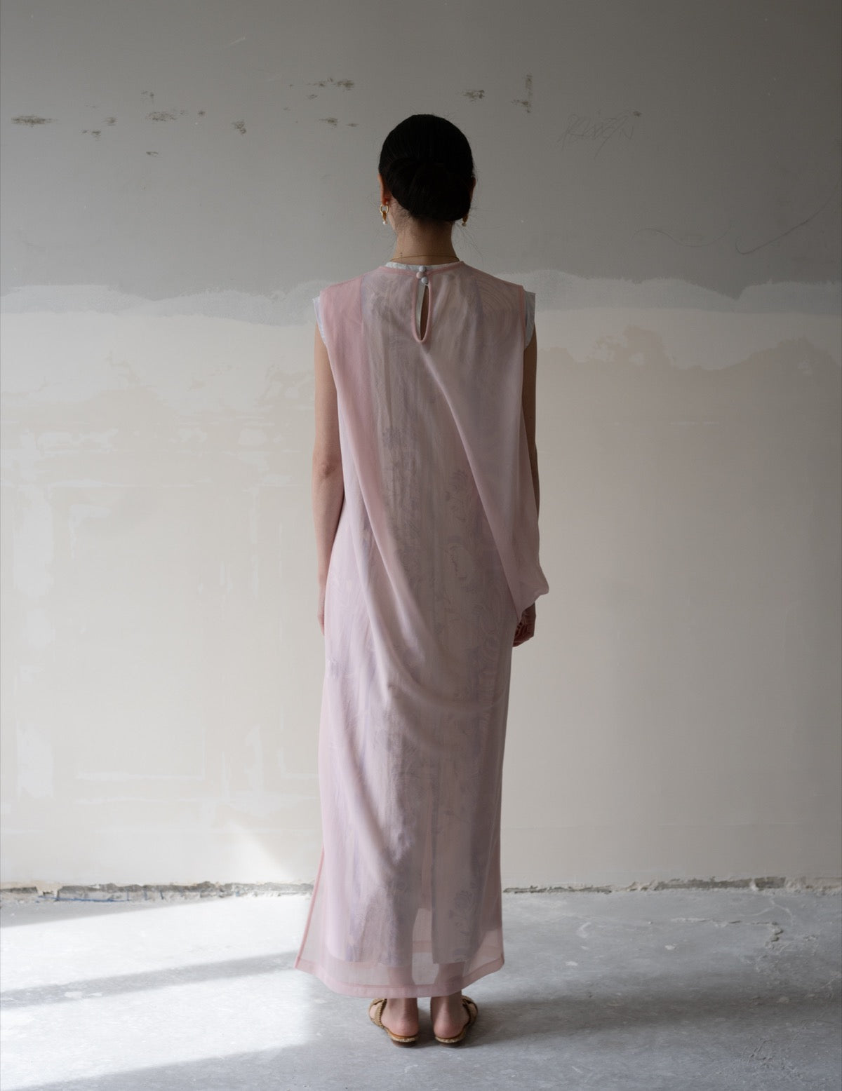 Draped Jersey Sheer Dress・Pink