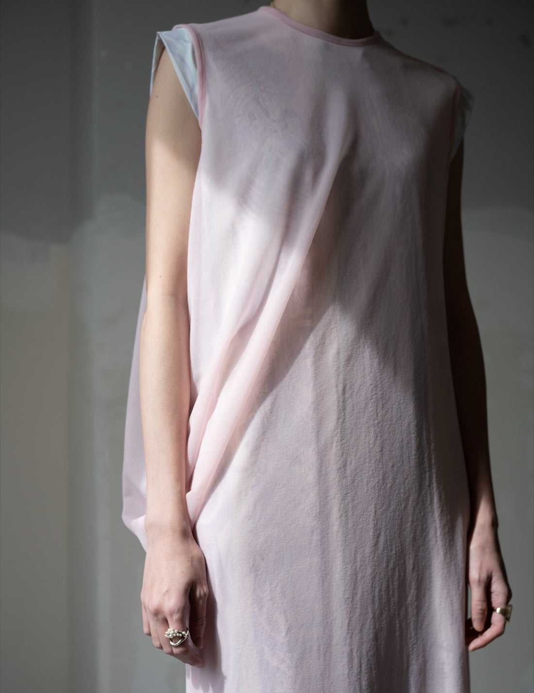 Draped Jersey Sheer Dress・Pink