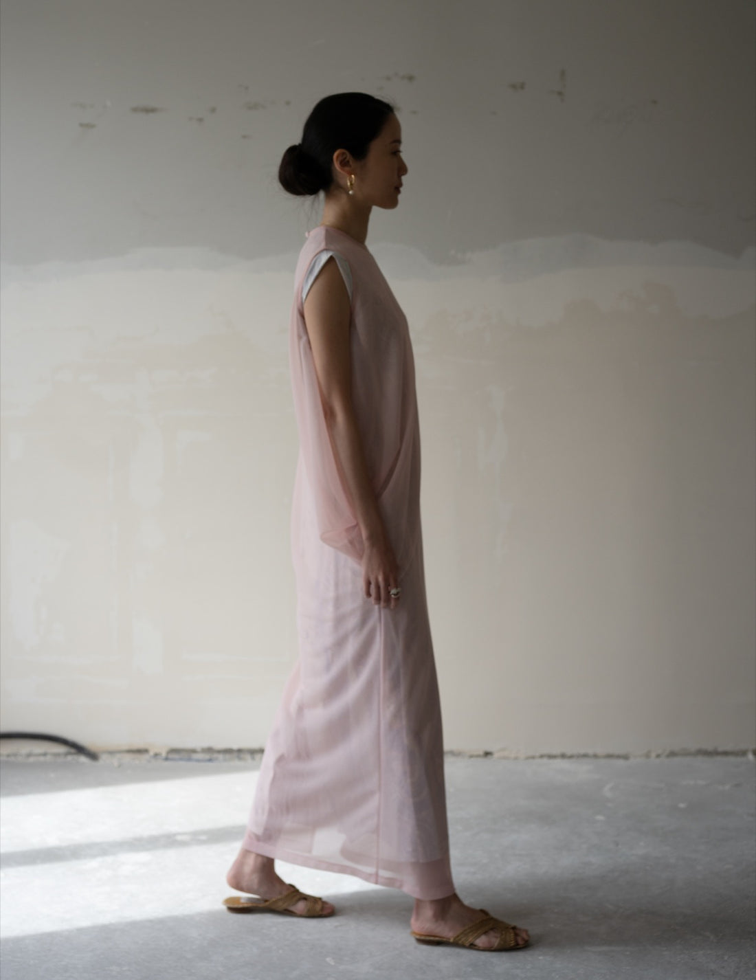 Draped Jersey Sheer Dress・Pink