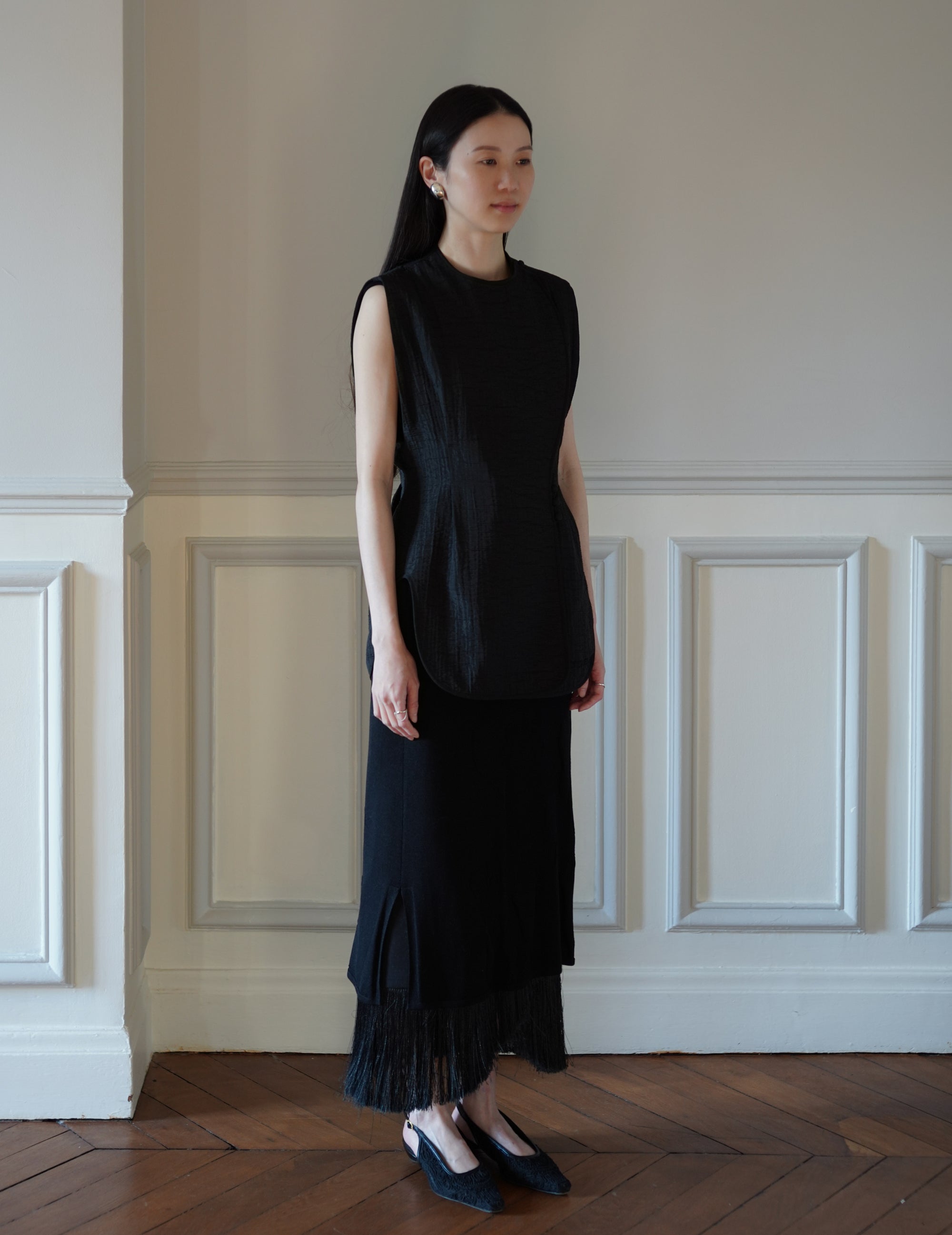 Grain Finish Flap Front Vest・Black