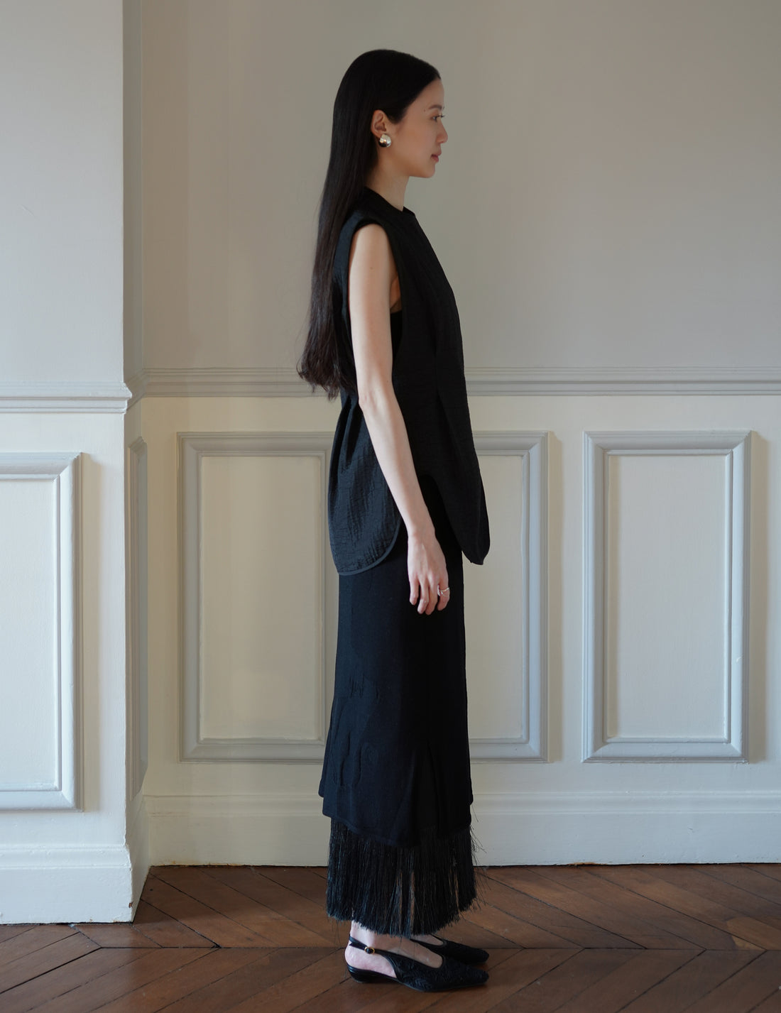 Mame Kurogouchi  | Grain Finish Flap Front Vest・Black