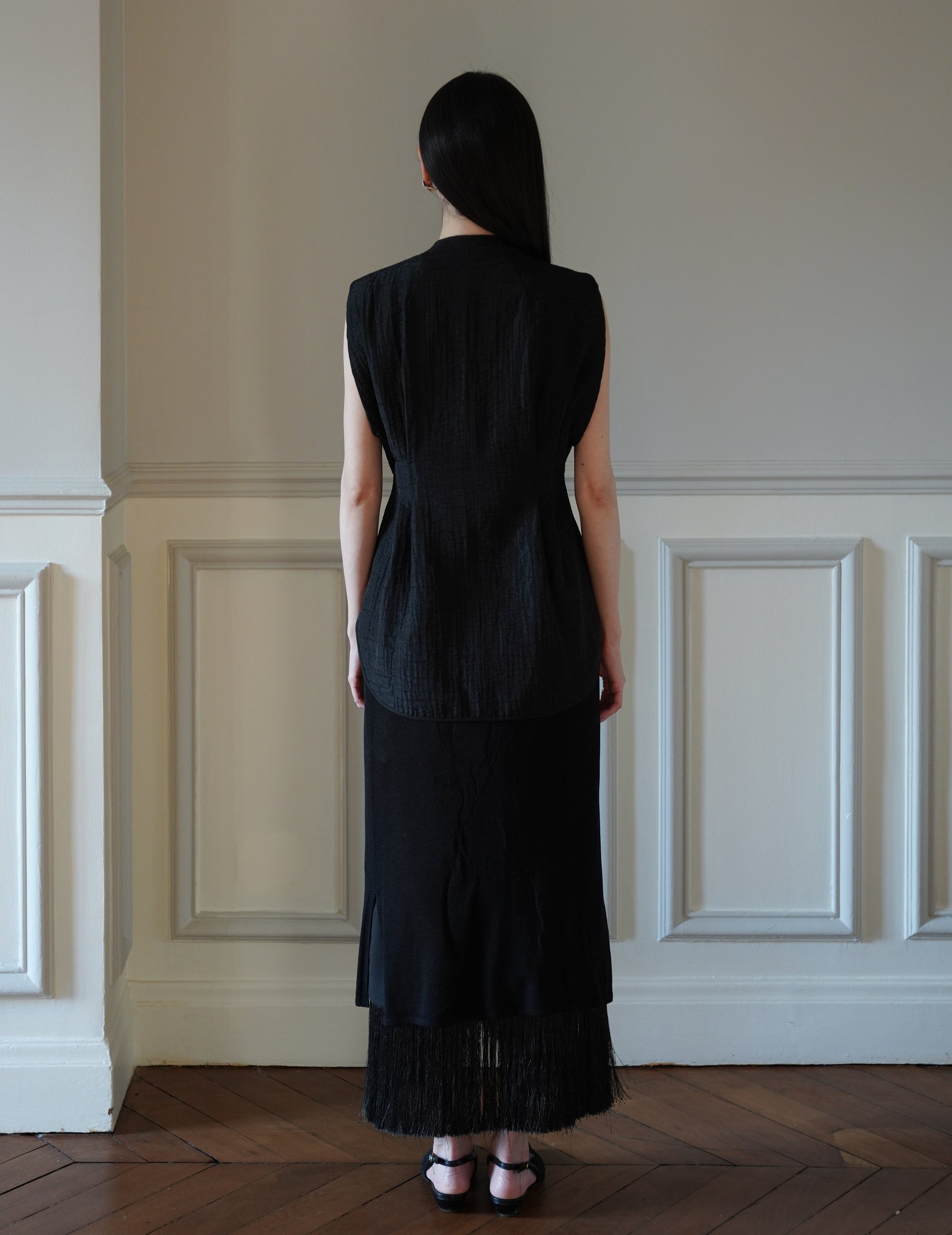 Grain Finish Flap Front Vest・Black