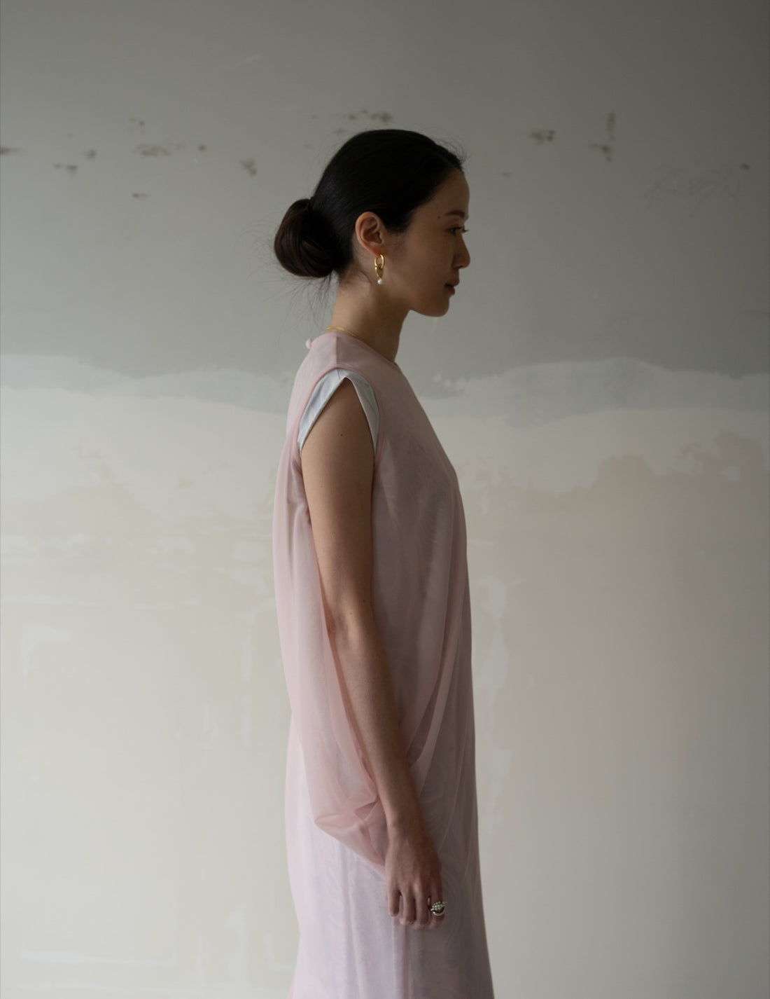 Draped Jersey Sheer Dress・Pink