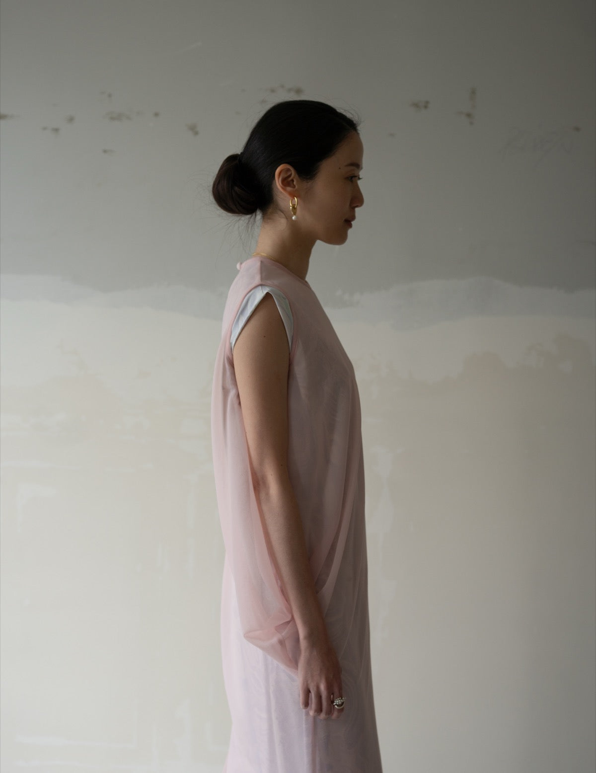 Draped Jersey Sheer Dress・Pink