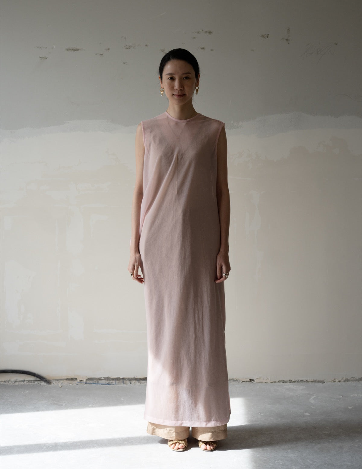 Draped Jersey Sheer Dress・Pink