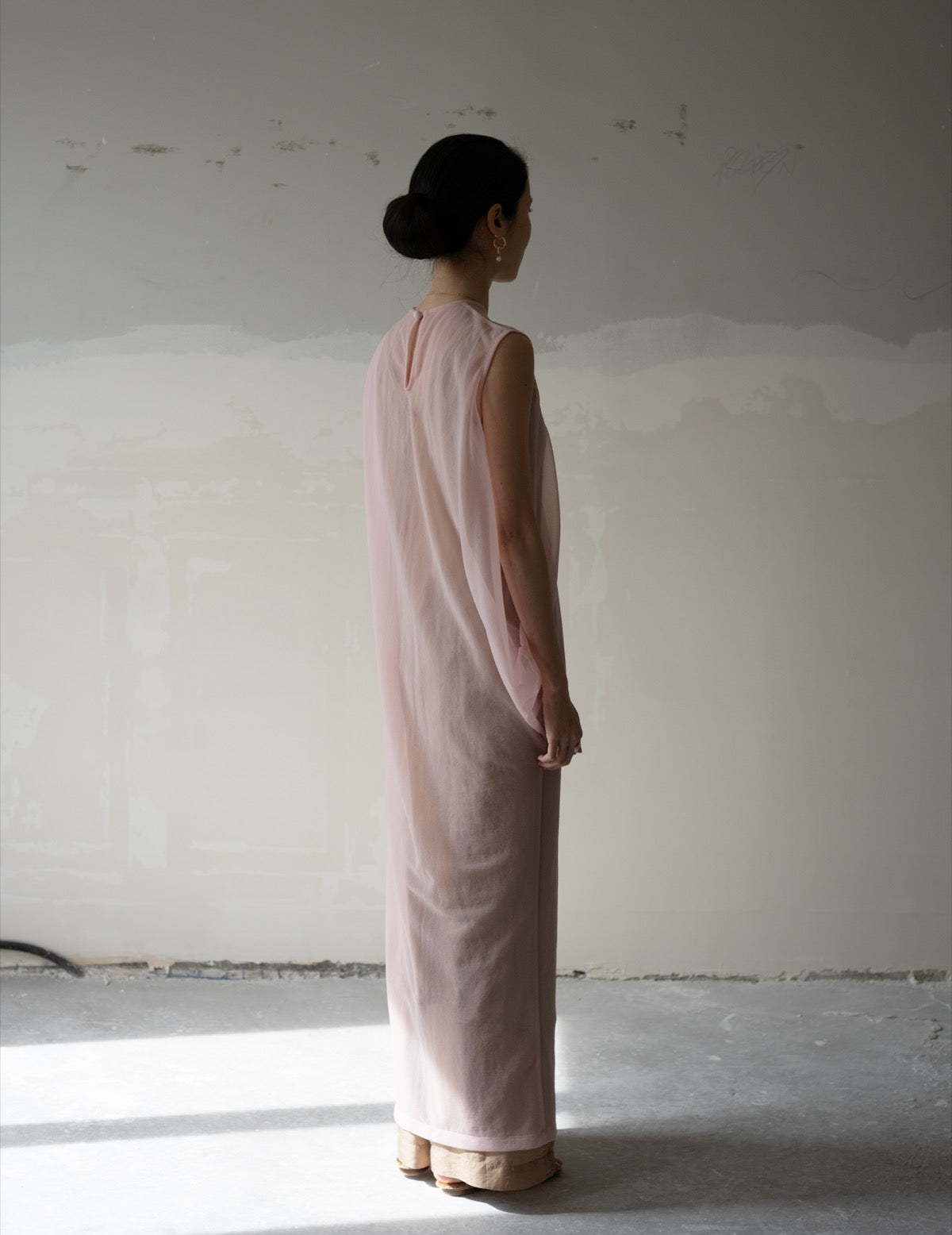 Draped Jersey Sheer Dress・Pink