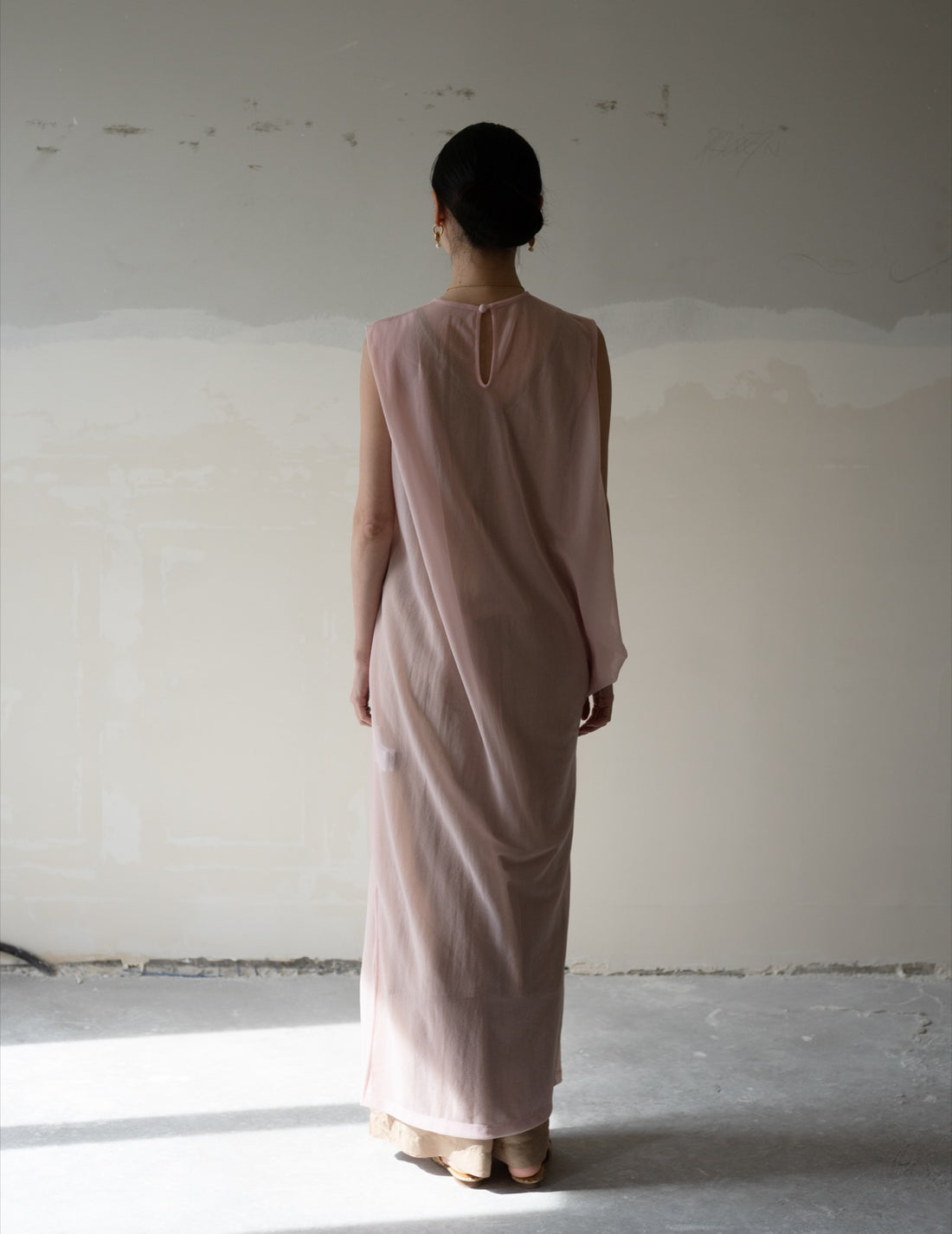 Draped Jersey Sheer Dress・Pink
