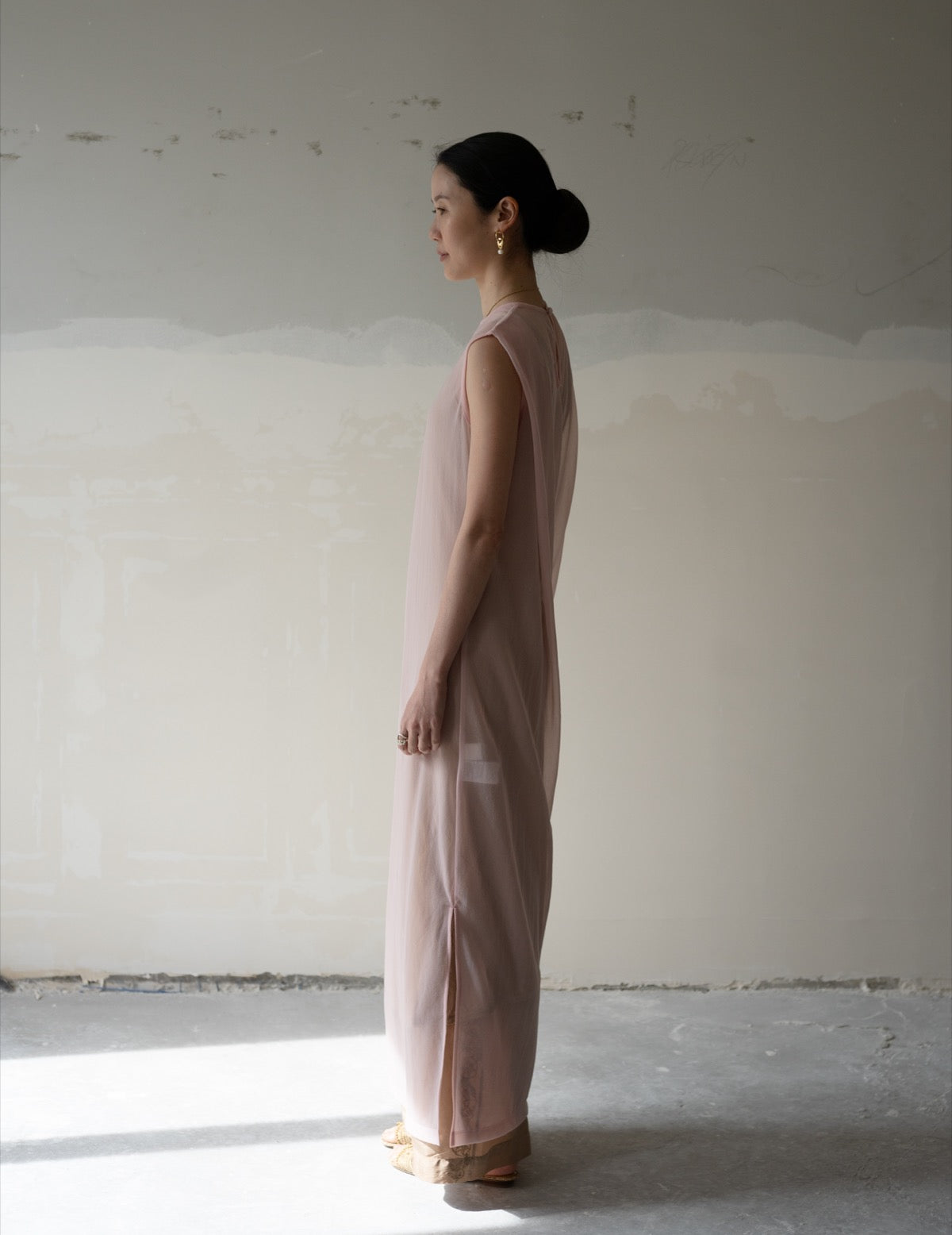 Draped Jersey Sheer Dress・Pink