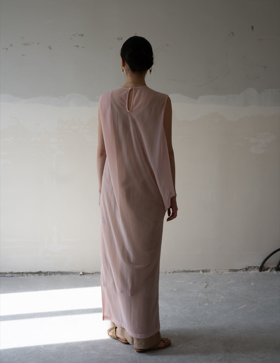 Draped Jersey Sheer Dress・Pink