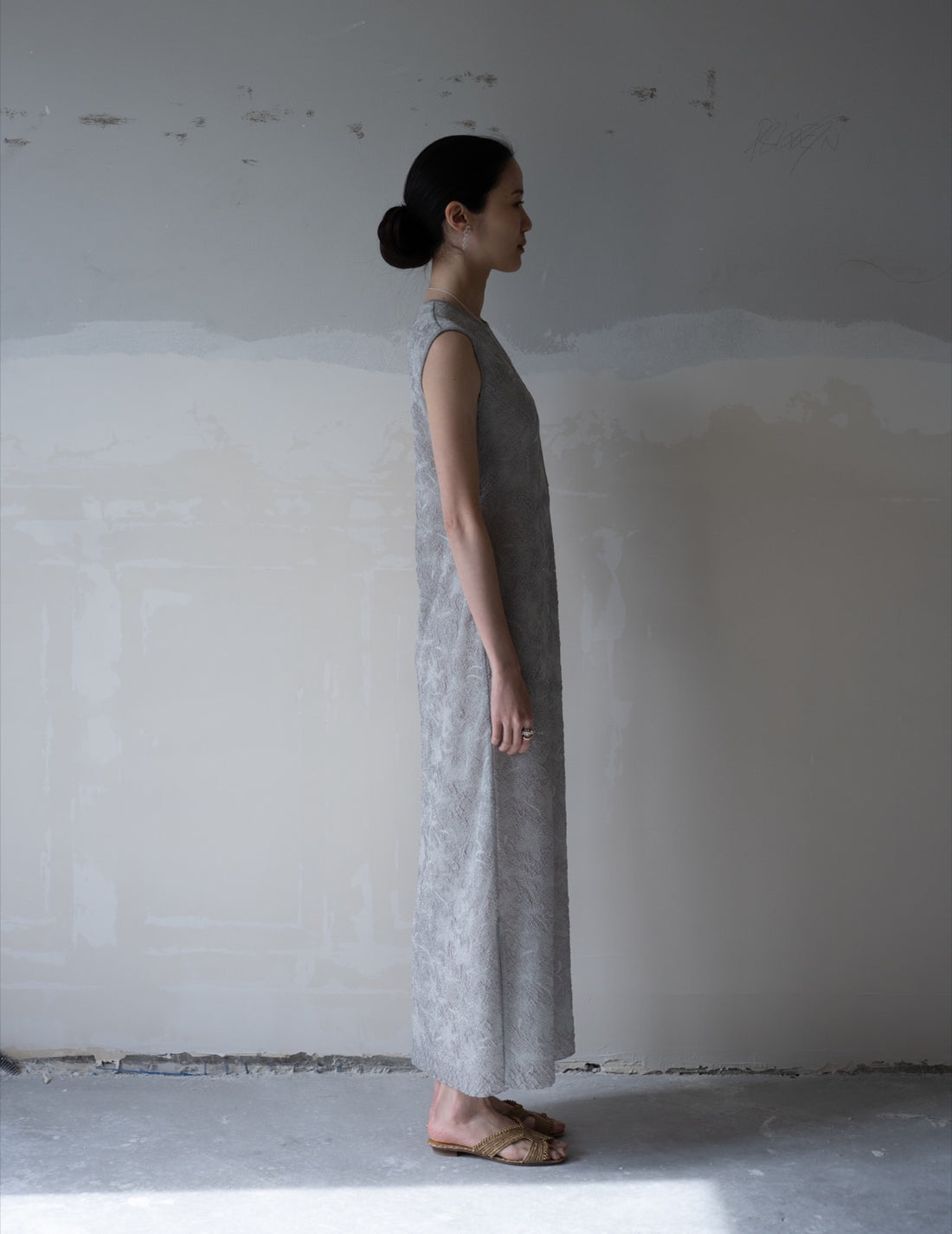 Floral Jacquard Sheer Knit Dress・Grey