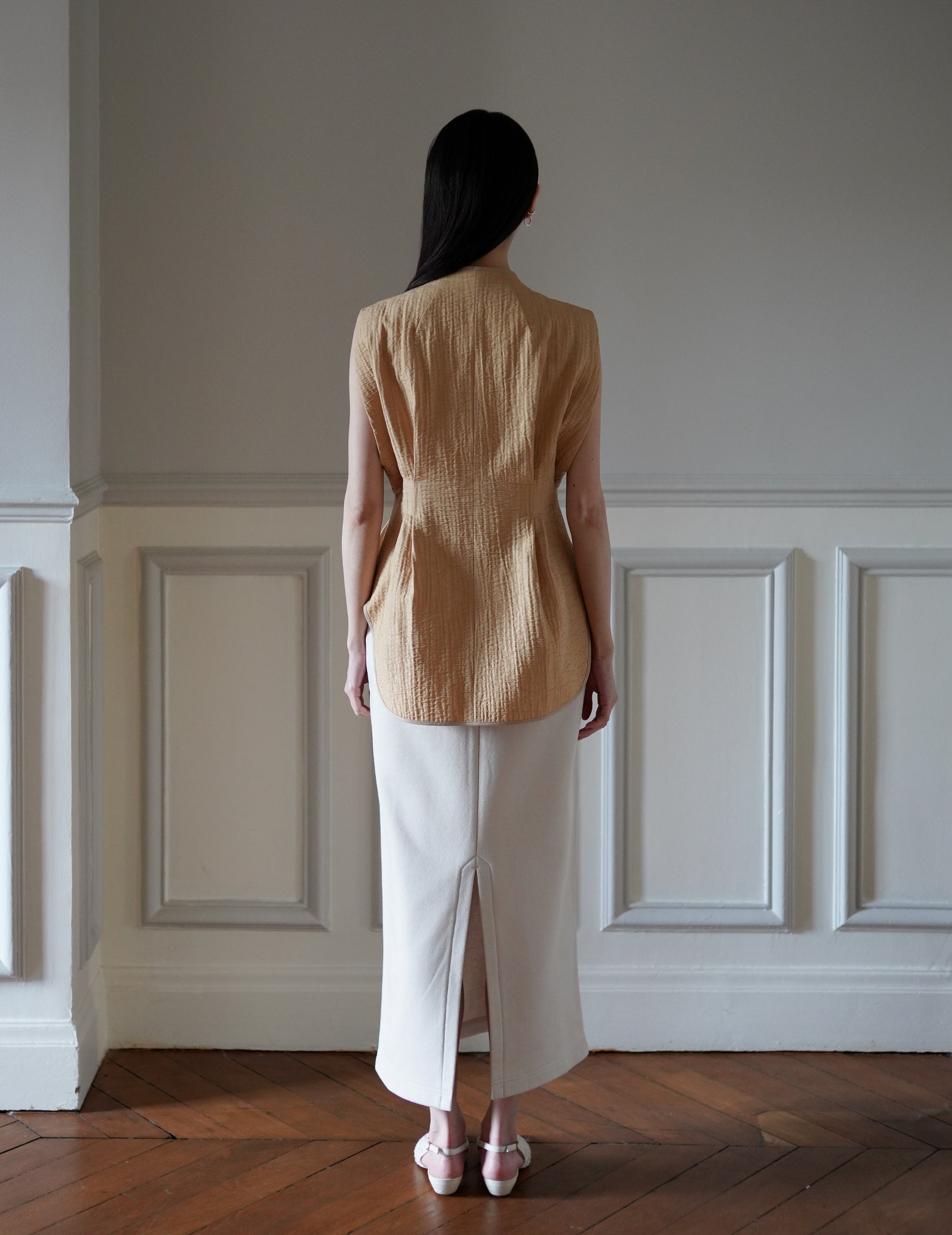 Grain Finish Flap Front Vest・Beige