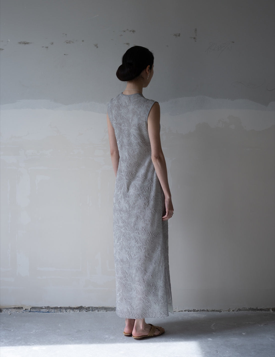 Floral Jacquard Sheer Knit Dress・Grey