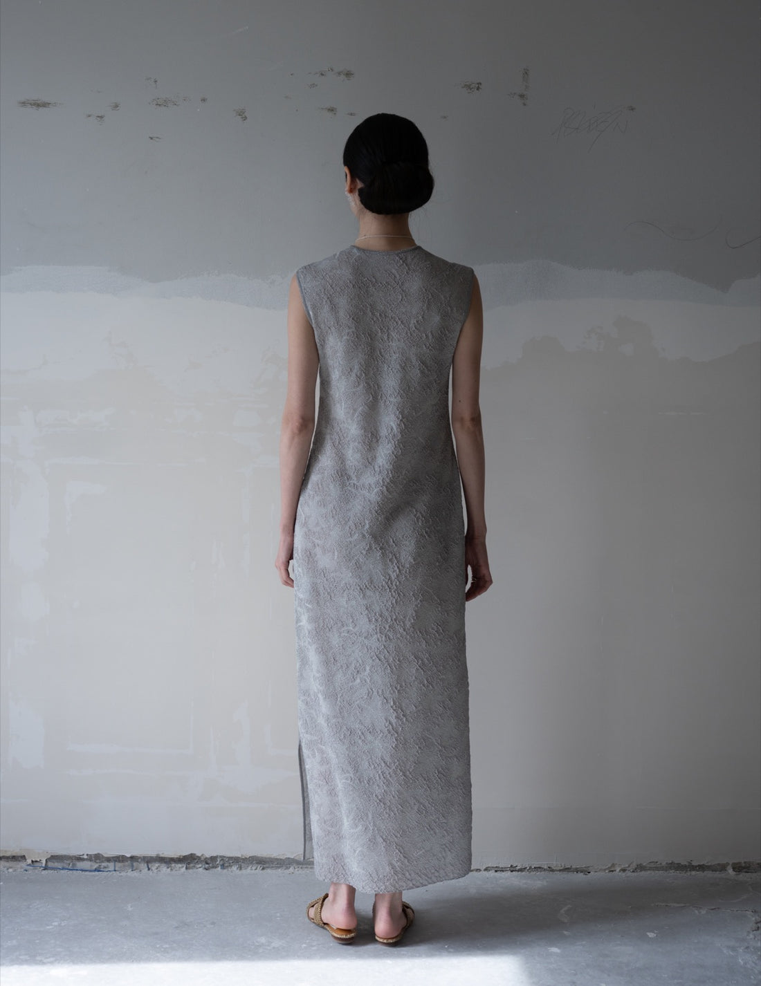 Floral Jacquard Sheer Knit Dress・Grey
