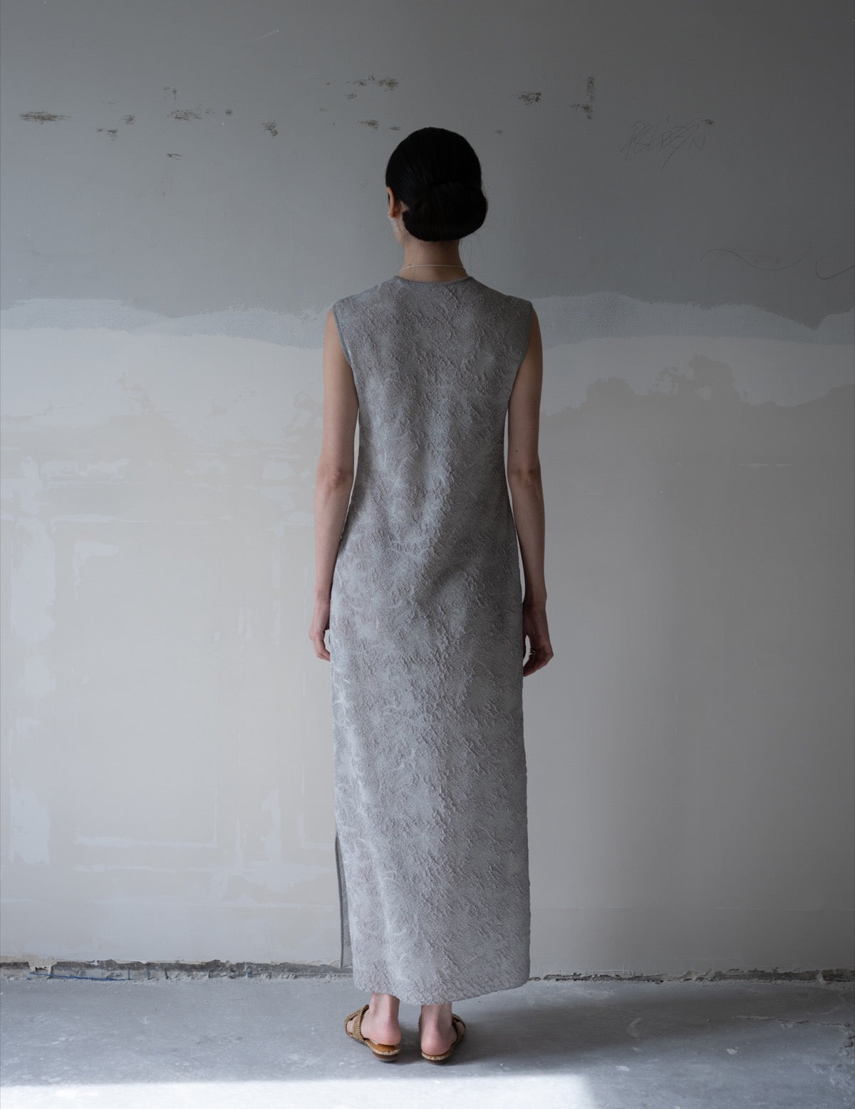 Floral Jacquard Sheer Knit Dress・Grey