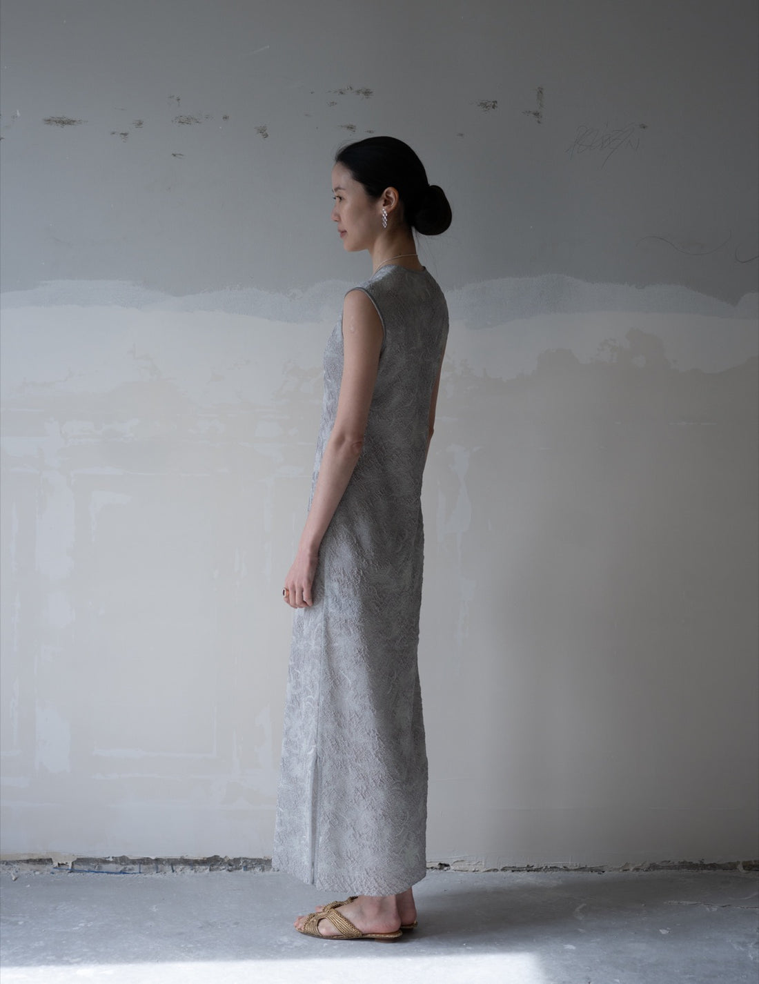 Floral Jacquard Sheer Knit Dress・Grey
