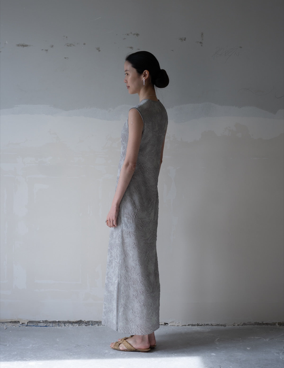 Floral Jacquard Sheer Knit Dress・Grey