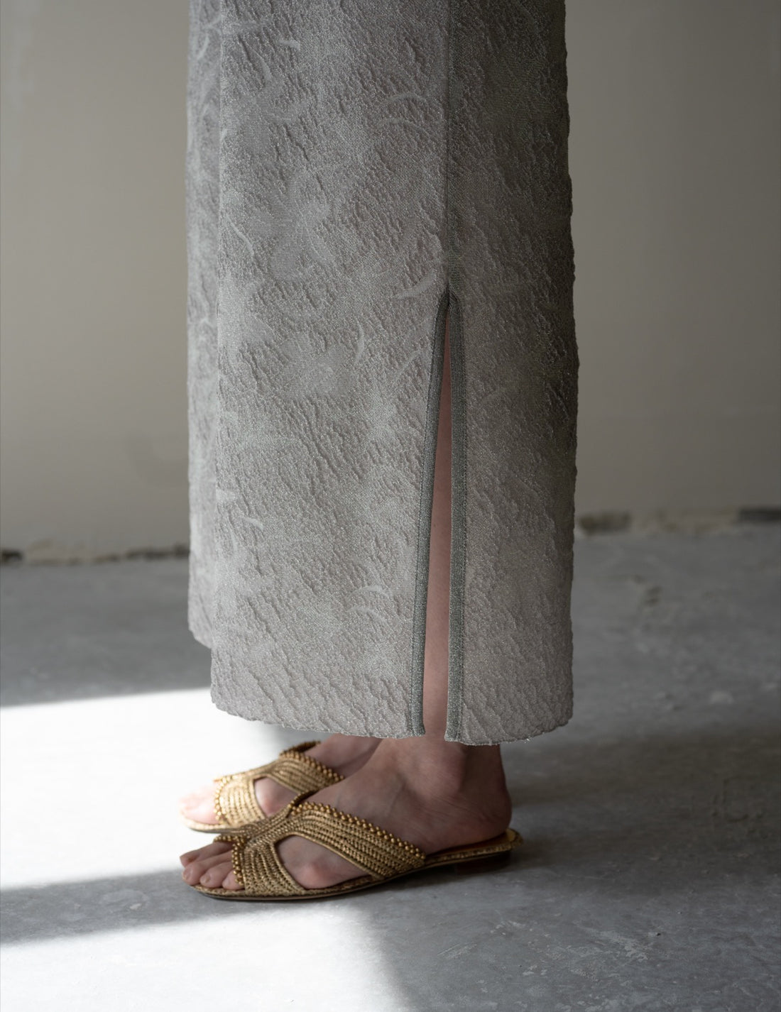 Floral Jacquard Sheer Knit Dress・Grey