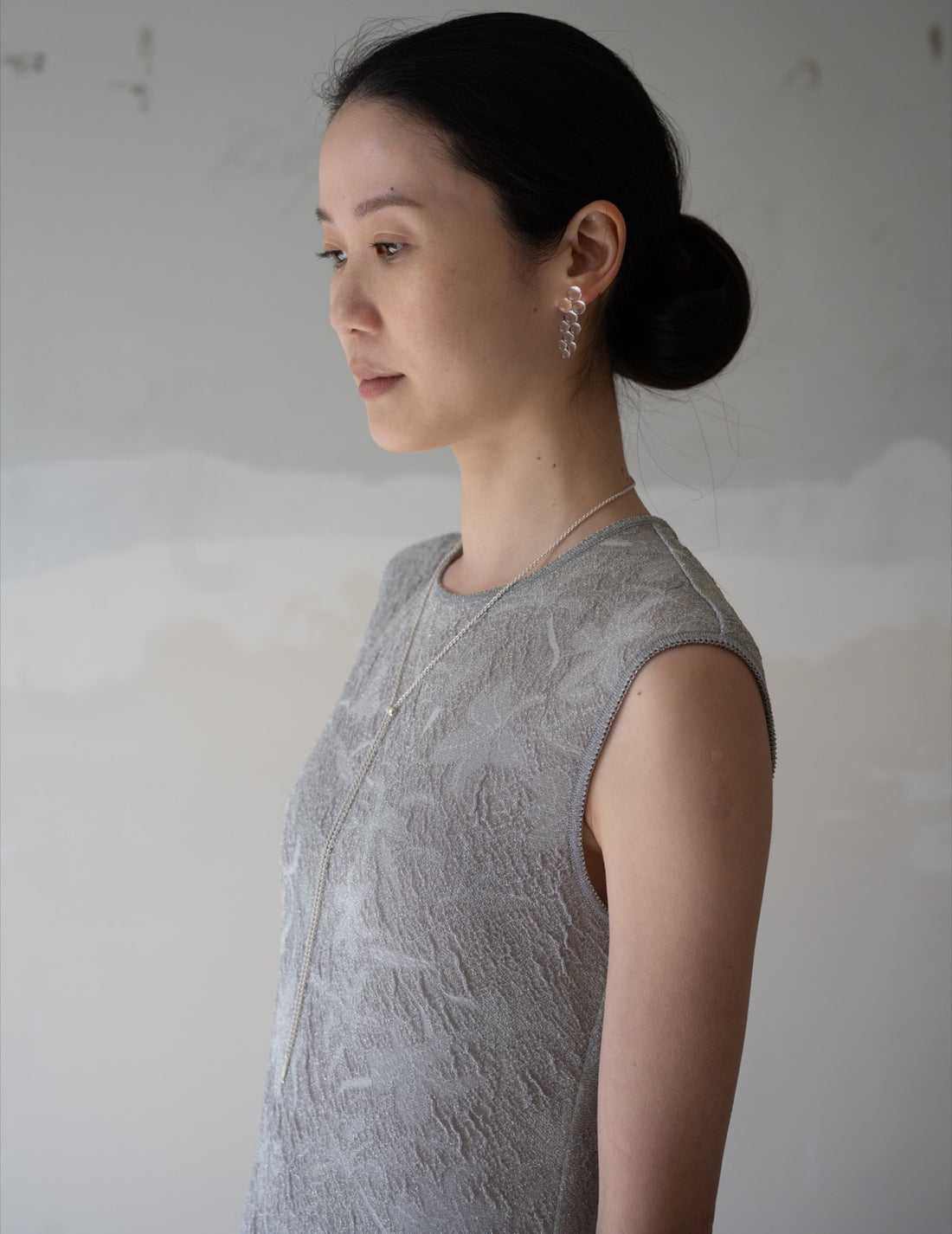 Floral Jacquard Sheer Knit Dress・Grey