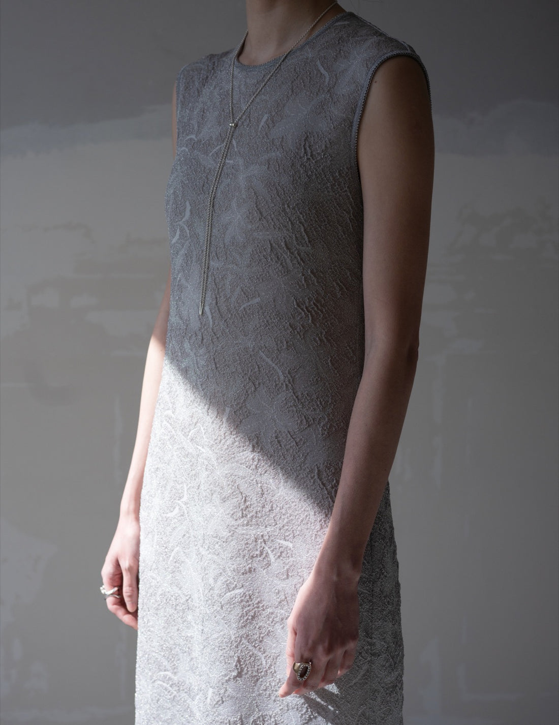 Floral Jacquard Sheer Knit Dress・Grey