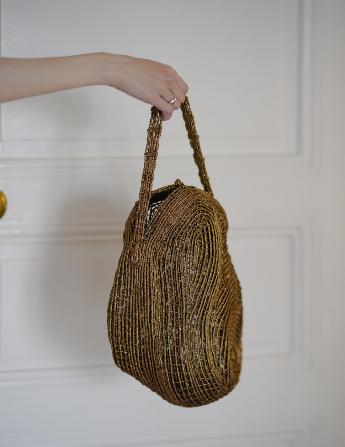 Mame Kurogouchi | Cording Embroidery Stone Round Shape Mini Bag・Gold