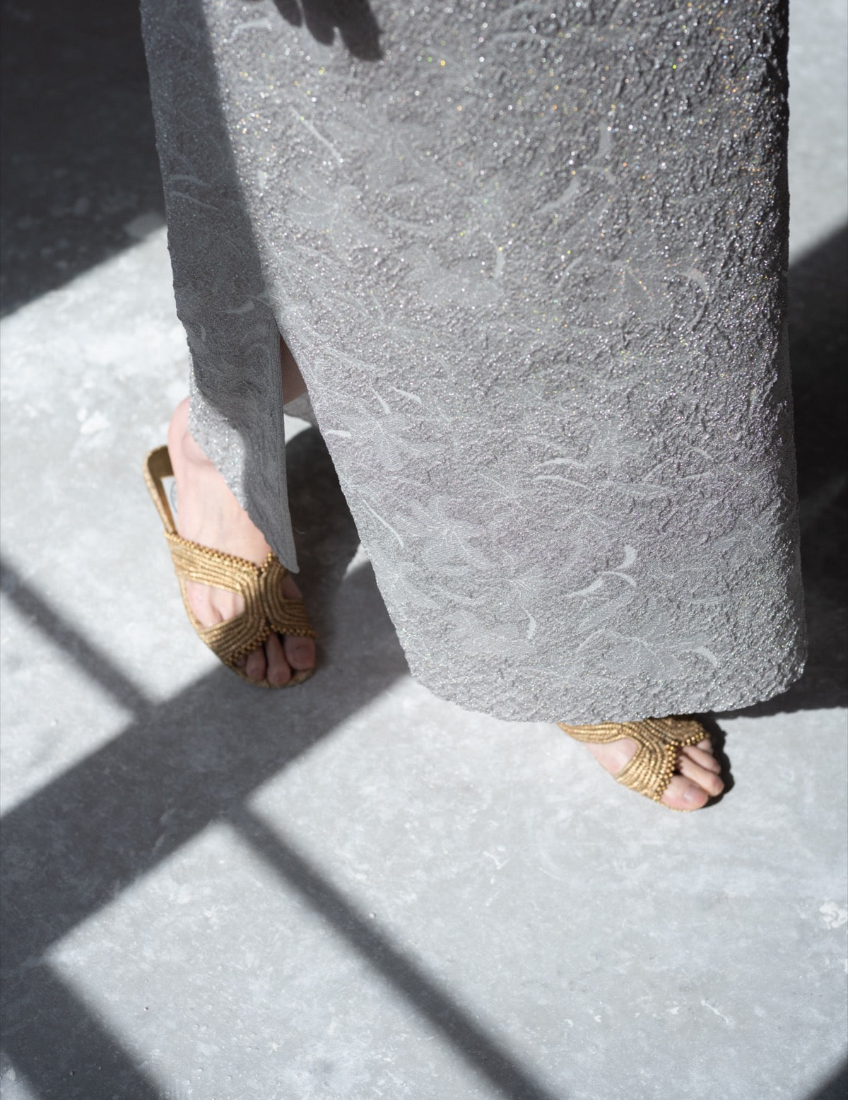 Floral Jacquard Sheer Knit Dress・Grey