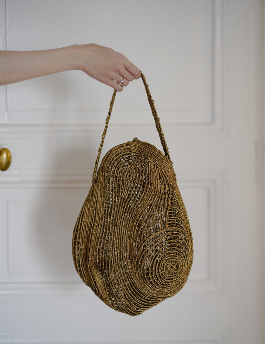 Mame Kurogouchi | Cording Embroidery Stone Round Shape Mini Bag・Gold
