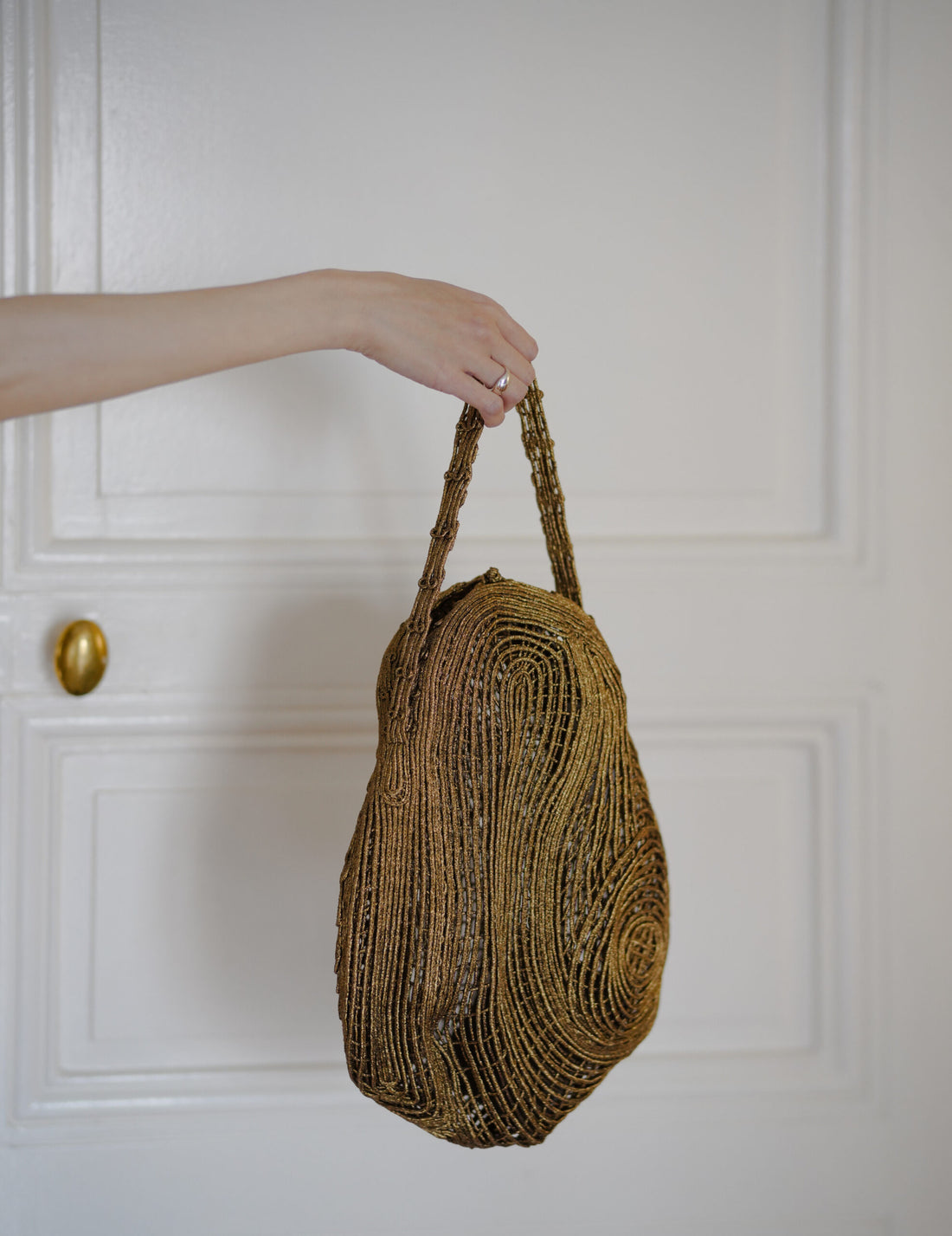 Mame Kurogouchi | Cording Embroidery Stone Round Shape Mini Bag・Gold