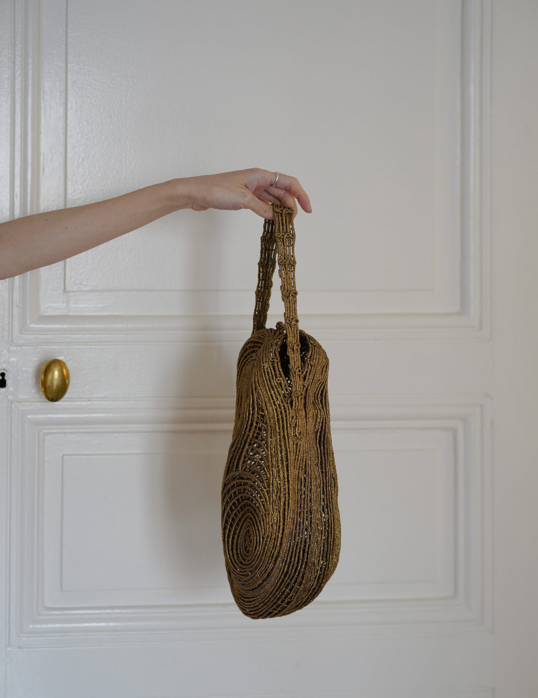 Mame Kurogouchi | Cording Embroidery Stone Round Shape Mini Bag・Gold
