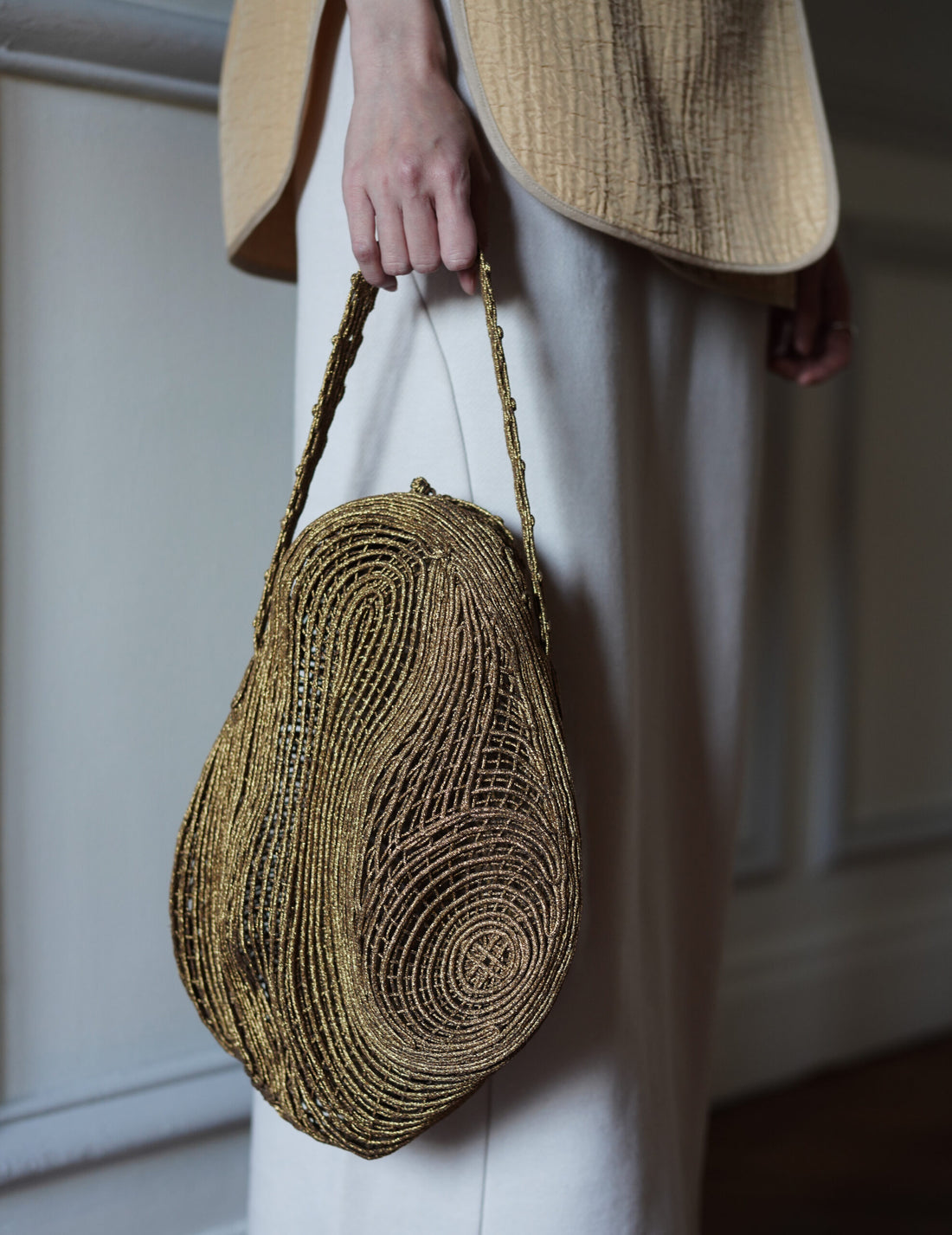 Mame Kurogouchi | Cording Embroidery Stone Round Shape Mini Bag・Gold