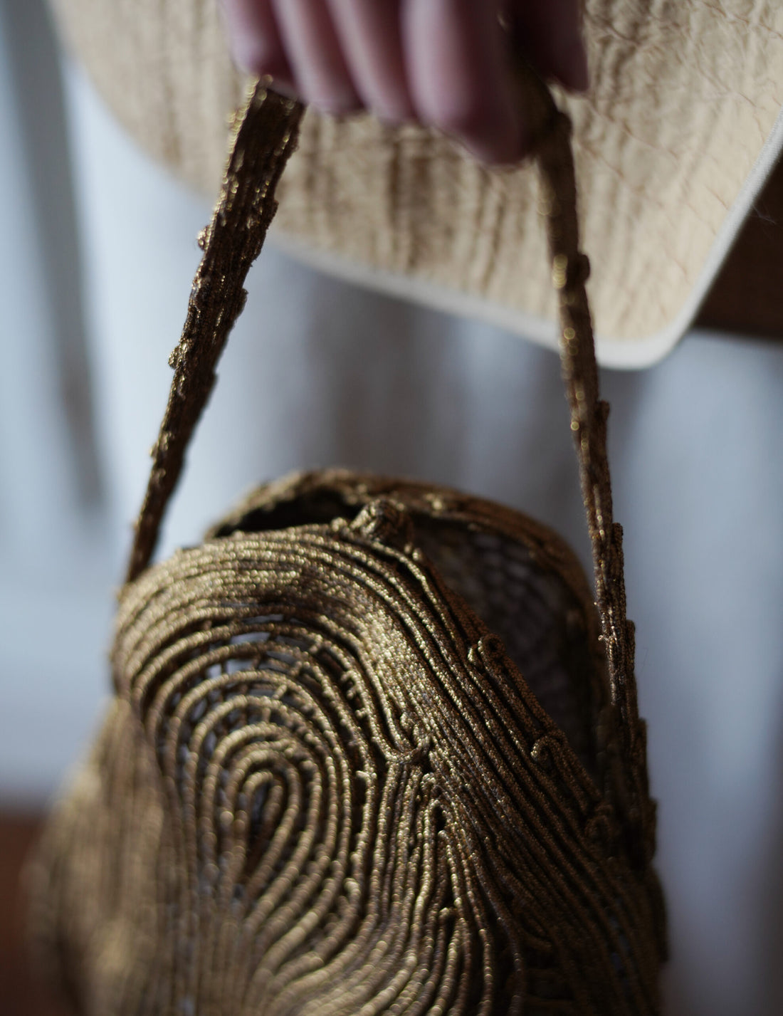 Mame Kurogouchi | Cording Embroidery Stone Round Shape Mini Bag・Gold