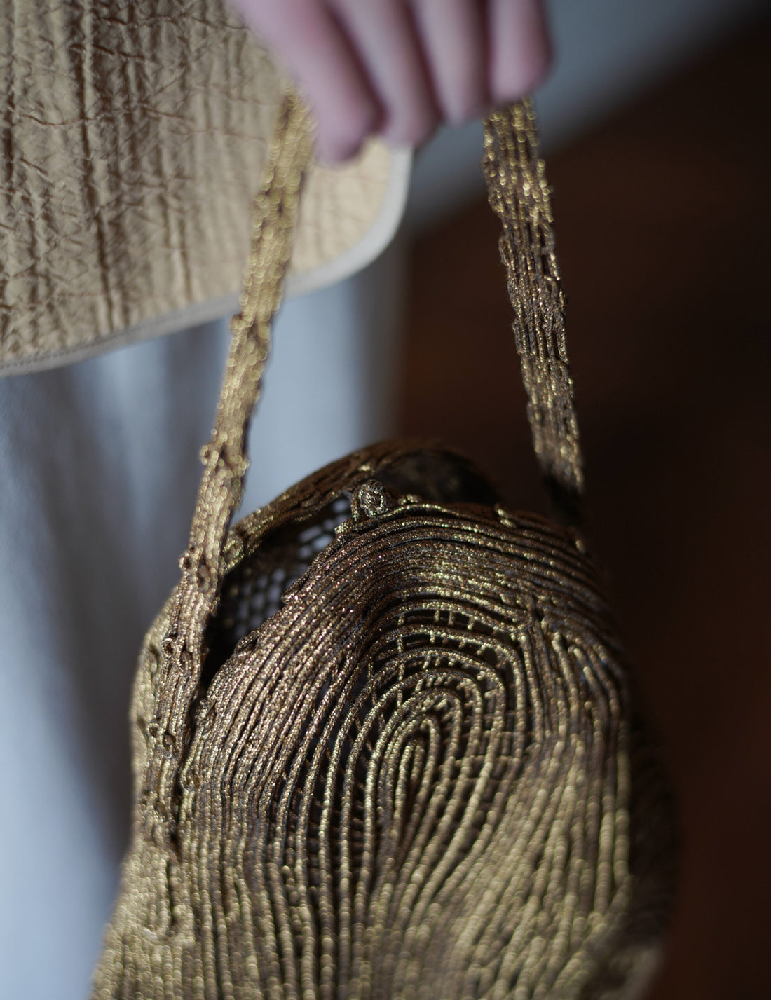 Mame Kurogouchi | Cording Embroidery Stone Round Shape Mini Bag・Gold