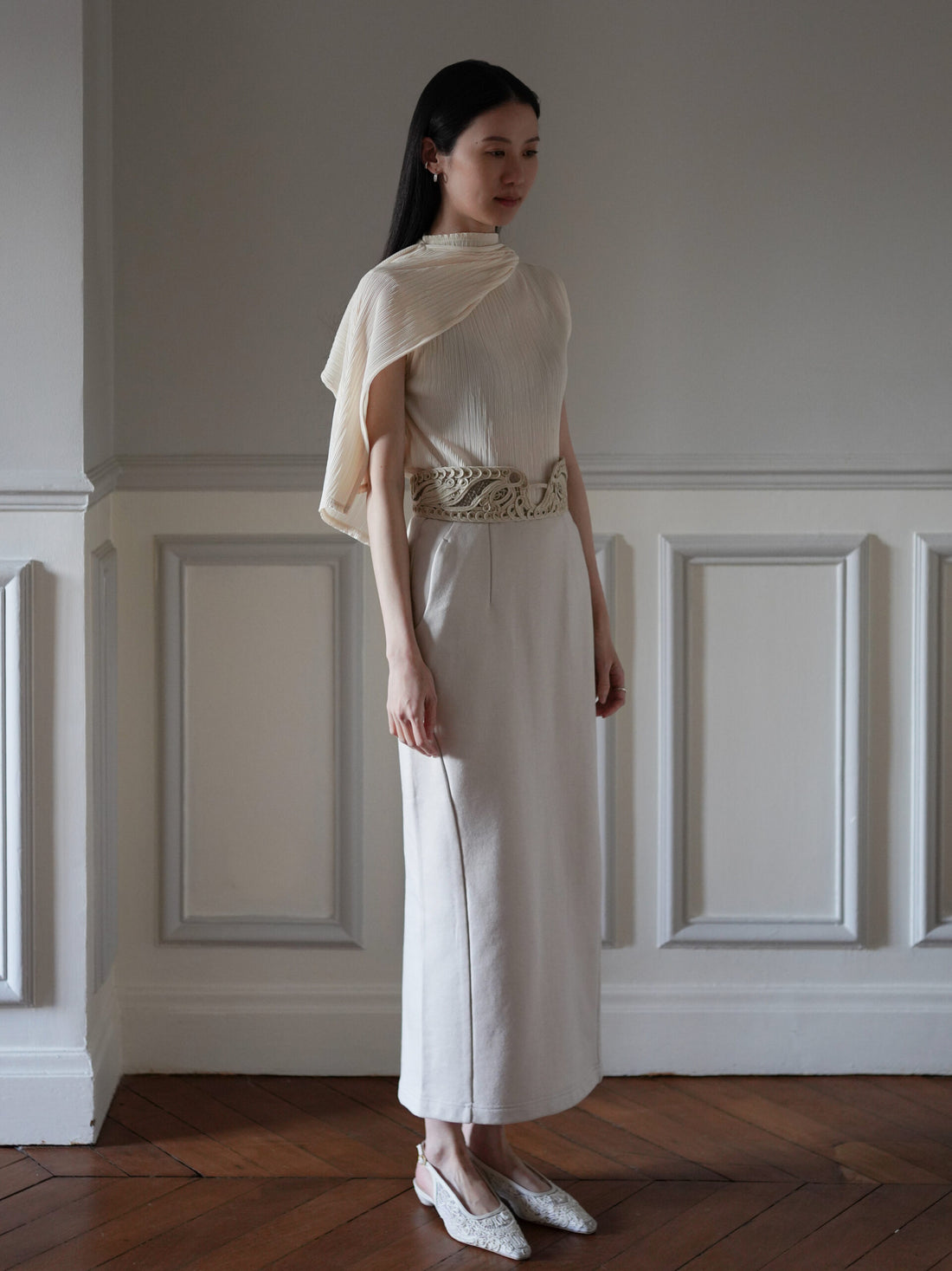 Mame Kurogouchi  | Cording Embroidery Sweat Skirt・Ecru