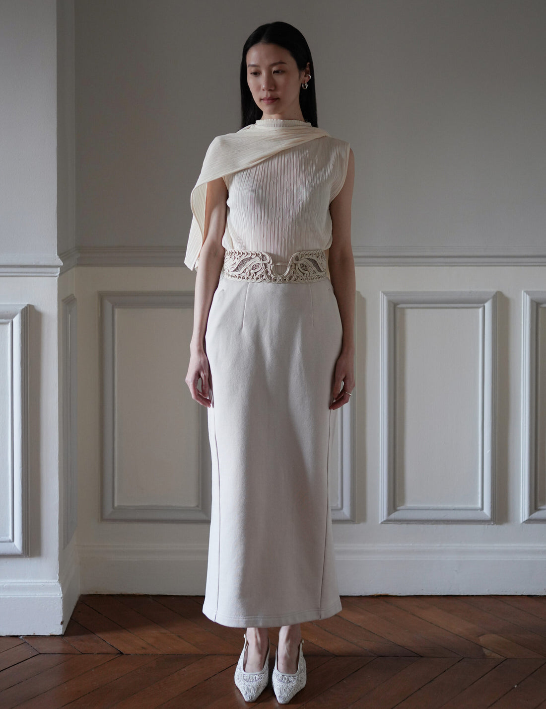 Mame Kurogouchi  | Cording Embroidery Sweat Skirt・Ecru